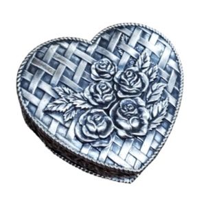 Vintage Pewter Heart-shaped Velvet lined Trinket Box